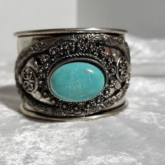 Bracelet 1 6/8" filigree faux turquoise cabochon 1.1749 - Picture 4 of 13